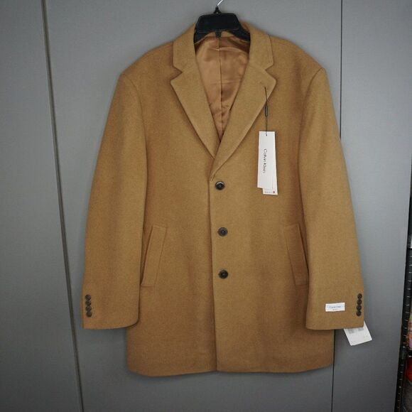 Calvin Klein Prosper Wool Blend X-Fit Slim Fit Overcoat Coat in Camel size 48Reg - Picture 2 of 16
